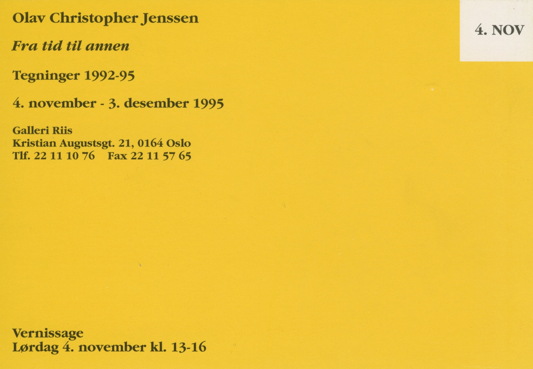 1996 exhibition announcement olav christopher jenssen  fra tid til annen